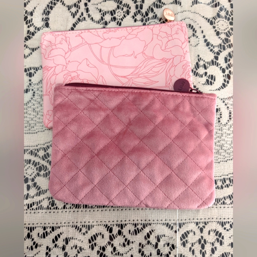 Cosmetic Makeup Bag Pouch Floral Pink Velvet Glam Accessories Travel Gift